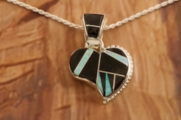 Calvin Begay Sterling Silver Genuine Acoma Jet Heart Pendant